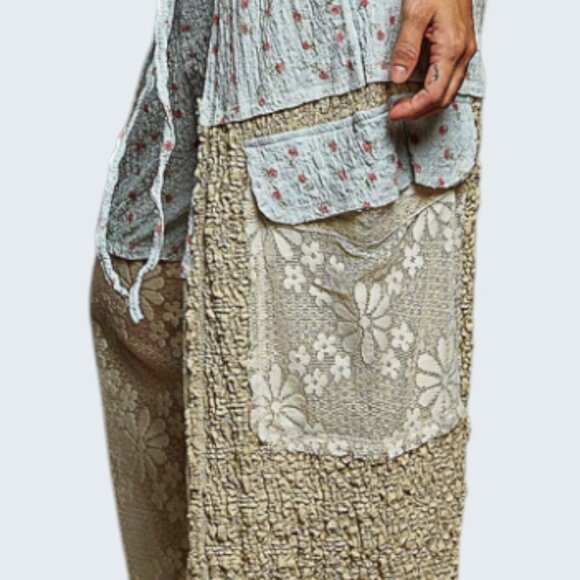 ❤️#191-P POL PANTS LACE&FLORAL PATTERN-BLUE PANTS - Picture 2 of 7